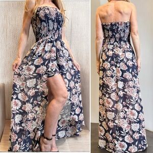Venus Maxi Dress Strapless Floral Navy Women Size S